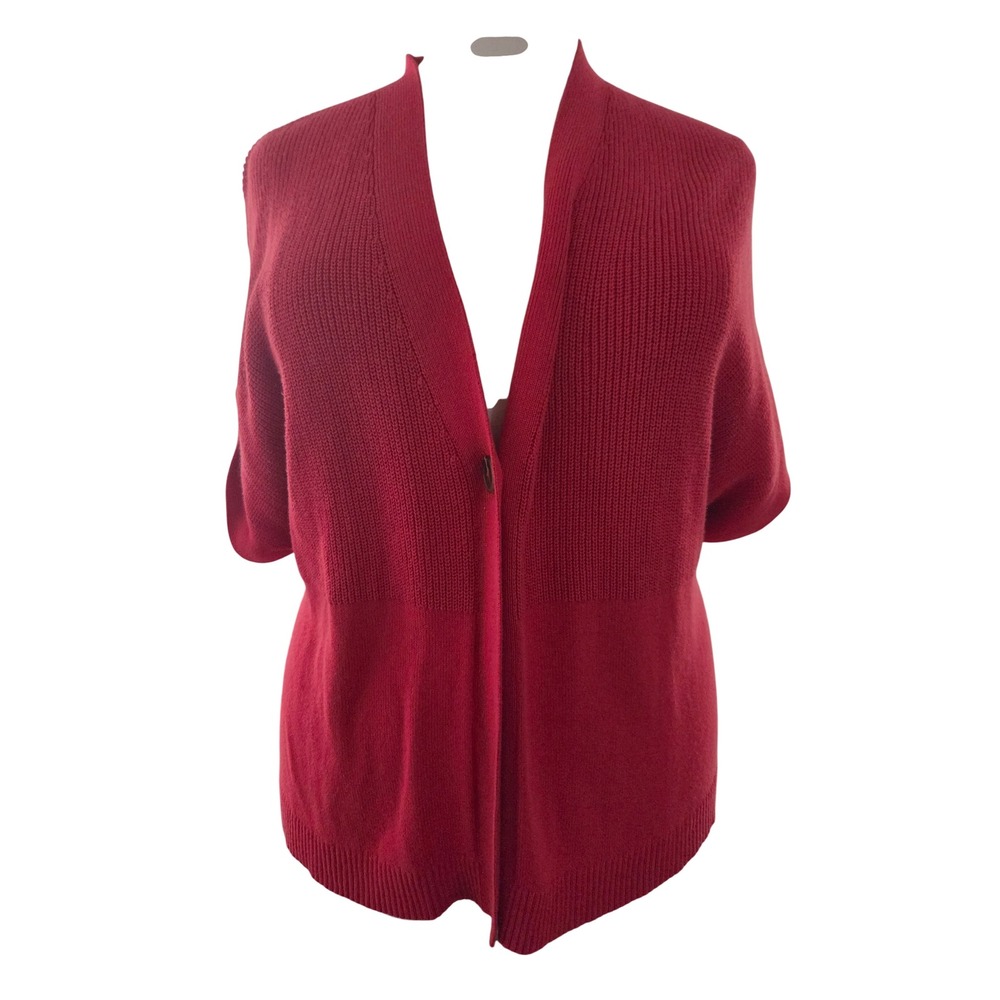 J. Jill Red Short Sleeve Mixed Knit Single Button Cardigan Sweater Plus Size 2X